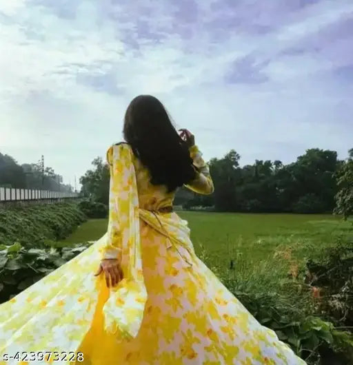 Georgette printed net gown and dupatta, three-quarter sleeves, Indian bridal wear for women, size S-XXL