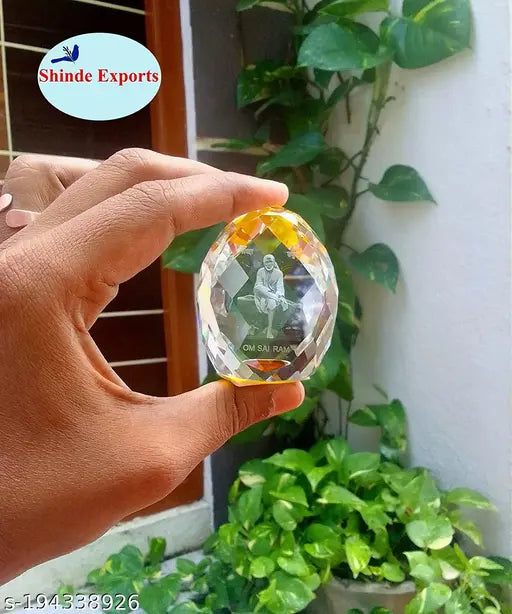 Yellow Shirdi Sai Baba crystal idol, 2.5 inches for car dashboard decor