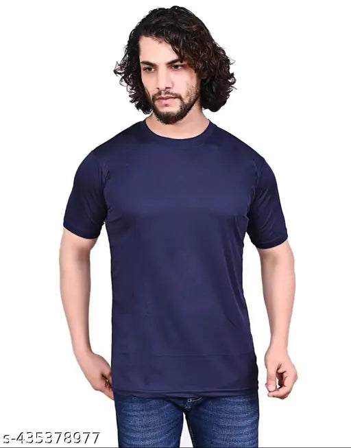 Men's solid polyester Lycra round neck half sleeve t-shirt pack of 2 - Sizes S, M, L, XL