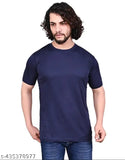 Men's solid polyester Lycra round neck half sleeve t-shirt pack of 2 - Sizes S, M, L, XL
