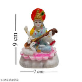 Resin Saraswati statue, marble-crafted Indian art for home temple decor, 10x10x11cm Saraswati figure