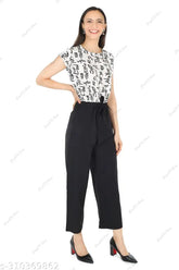 Premium printed crepe jumpsuits for women and girls - short sleeves, various sizes available