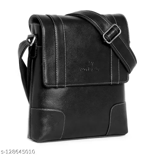 Synthetic leather crossbody bag, men's elite classy slingbag, India-made, 2 compartments, free size