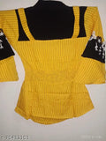 Printed net cotton silk woman's top, short sleeves, black and yellow color, size M (bust 26in, length 23in), Indian origin