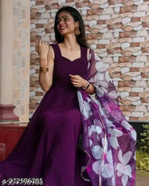 Georgette formal wine gown, printed floral combo for women (S-6XL), Indian origin