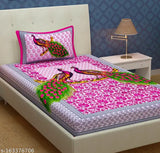 Cotton pink animal print Urban Magic single bedsheet (Pack 1) - Peacock pattern, summer-ready premium bedding collection