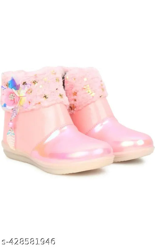 Kids boots: Patent leather round toe ankle height regular, embellished floral print for boys & girls (India)