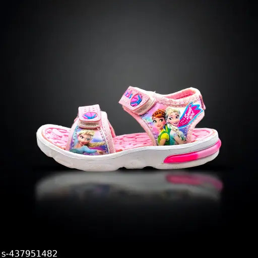 Patent leather baby pink sandals with Eva sole, printed net pattern, velcro fastening. Fashionable kids footwear for trendy 2-14 years olds