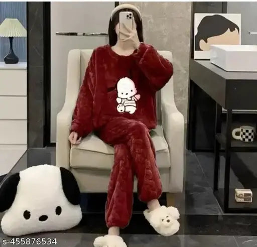 Wool top & bottom sets for women, long-sleeved elegant wear (M: bust 36in, hip 30in; L: bust 38in, hip 31in; XL: bust 40in, hip 32in) - made in India