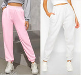 Designer cotton lycra women's trousers, solid net joggers with casual style and elastic waistband