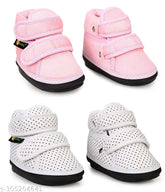 Pink and White textile baby shoes combo (2 pair), features Velcro fastening and chu-chu sound music, ideal for boys and girls ages 6 months to 2.5 years