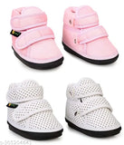Pink and White textile baby shoes combo (2 pair), features Velcro fastening and chu-chu sound music, ideal for boys and girls ages 6 months to 2.5 years