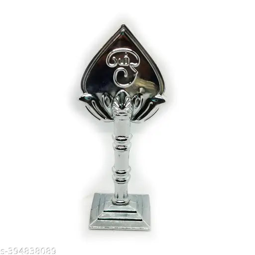 Gold-toned Indian Murugan Vel dashboard decor, intricately designed Om Vel with stand