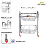 Stainless steel 2-layer fruit & vegetable rack (12"x14"x20", 1.4kg) for efficient kitchen storage and easy 360-degree rotation