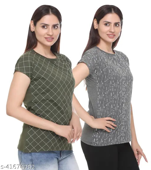 Cotton blend Shaun women's regular fit T-shirt, printed net design - Indian brand fashion
