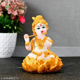 Gold plated Krishna idol, intricate resin statue for home decor or pooja room. Perfect gift for family, friends, or corporate employees