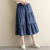 Blue denim women's frilled skirt, casual western style - high-quality, triple-layered for comfort and durability