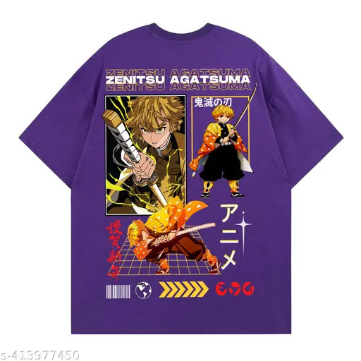 Classic Vogue Zenitsu Agatsuma Anime Oversized Cotton T-shirt, short sleeves, vibrant print for men and women on various occasions