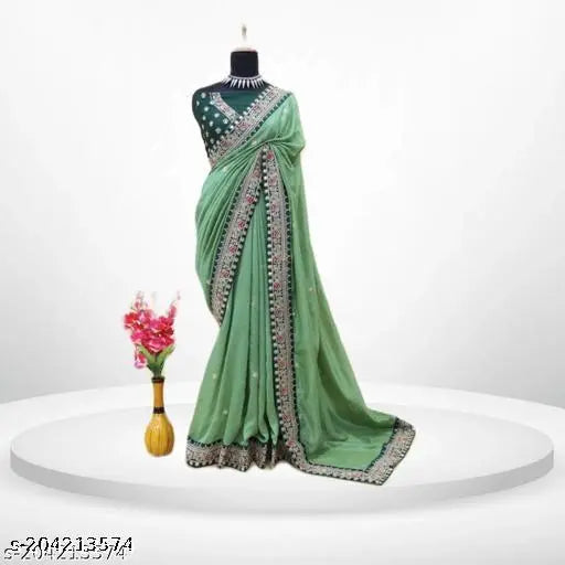 Soft vichitra silk organza saree with embroidered codding sequence work, Bollywood-inspired latest collection for women, India