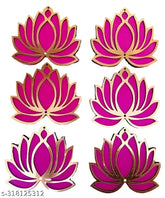 Handcrafted pink & golden 12-piece Lotus DIY rangoli kit for festive home decor, made from durable pinewood with vibrant vinyl finish