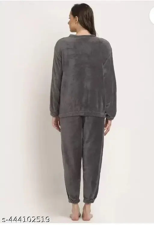 Wool blend fleece fur core velvet full length winter pajama set in solid classy color, LUVCARE women's nightwear suite set for a soft and cozy winter