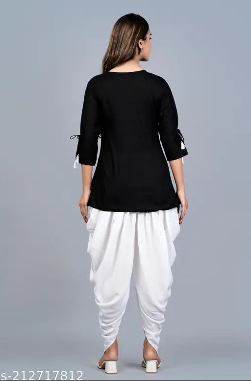 Rayon tunic and dhoti set, three-quarter sleeves, smart and stylish Indian traditional wear