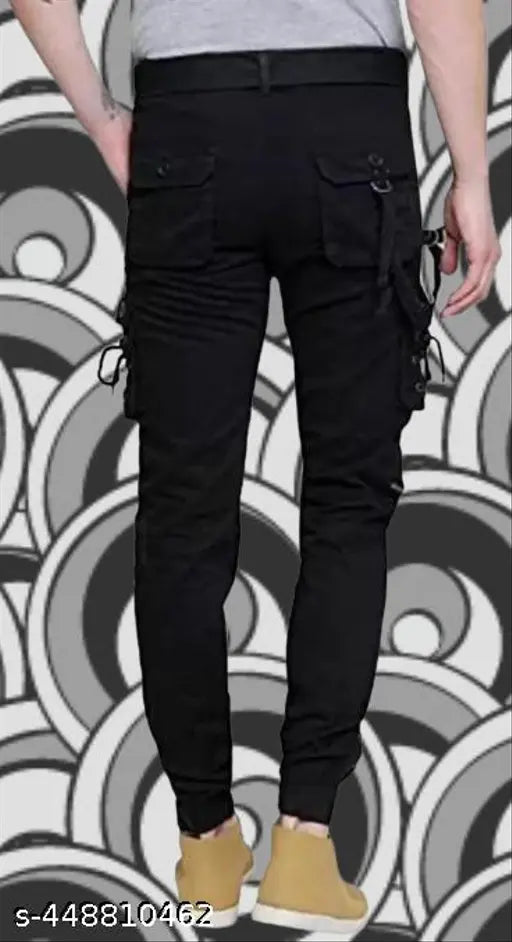 Markview Stylish Mens black cargo - Solid cotton blend men's cargo pants, 1 quantity, sizes 28, 30, and 32