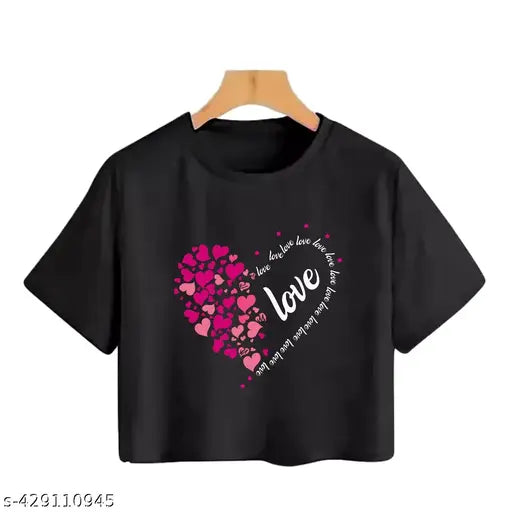 Cotton printed crop top t-shirt, short sleeves, popular for girls' fashion in India