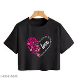 Cotton printed crop top t-shirt, short sleeves, popular for girls' fashion in India