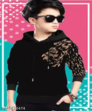 Lion print kids hooded cotton t-shirt, long sleeves, comfortable fit