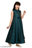 Green silk blend sleeveless fancy princess gown for girls, top-selling full length frock dress in trending now kids wear