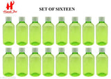 Green PET water bottles (200ml), recyclable and BPA-free with fliptop caps and adjustable nozzles for easy use