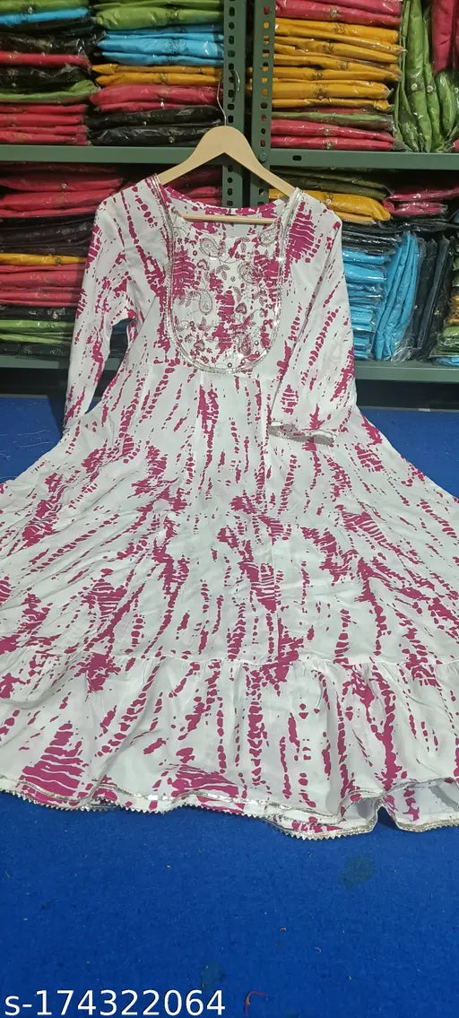 Rayon Akali Kurntari printed blouse with three-quarter sleeves, Indian women's fashion on hanger