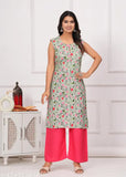 Rayon printed net trandy Kurti and Palazzo set for women, sleeveless with bottom length 38in, Indian ethnic wear