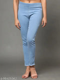 Skyblue denim skinny fit jeggings for women, medium waist, elastic belt closer, ankle length - AngelFab