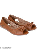 Synthetic leather brown ballerinas for women - slip-on MAHI & LOOKS shoes (BROWN), showcased on a flat surface