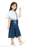 Printed cotton blend blue frock for girls, short sleeves, vibrant design, 4-5 Years - 9-10 Years size range