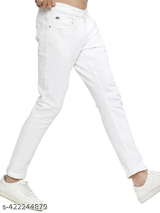 Solid denim men's slim fit mid-rise jeans, size 28/30/32 for a sleek style