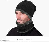 Woolen cap set with neck, hand-knitted self-design woolen caps from India