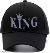 Stylish men's black cotton baseball cap with kingruber print, India-origin