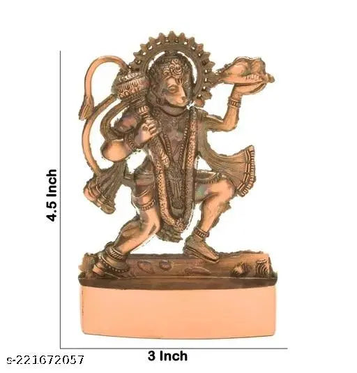 Copper Hanuman ji idol, intricately detailed 11cm tall Indian religious figure on a pedestal