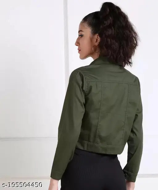 Solid denim long sleeve women's jacket, urban style. S-XL sizes available