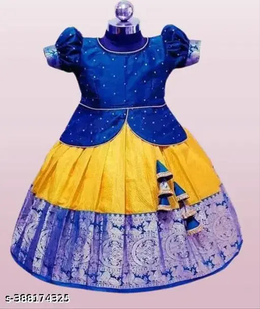 Art Silk Lehenga and Acrylic Dupatta for Girls, zari woven pattern on short sleeved choli, Indian traditional wear for kids aged 12-13 years