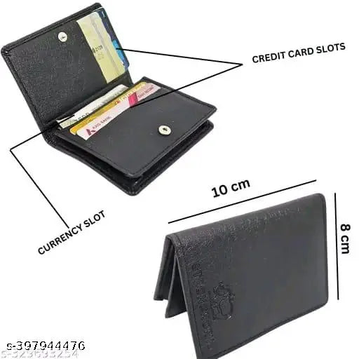 Classic world faux leather men's wallet, solid design with five compartments. Dimensions: Length 11cm, Width 10cm. Indian-origin casual accessory