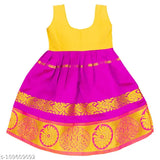 Brand New Cotton Silk Lehenga Choli Set, traditional South Indian style for newborn girls. Woven design, sleeveless top and lehenga, soft material. Perfect gifting option. Made in India