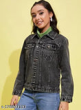 Cool looking printed denim jacket for kids, long sleeves and heavy fabric for winter, size 15-16 years