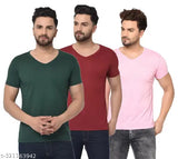 Cotton Swiftly Men's Solid Regular V-neck Pink T-shirts (3pcs) - S-XXXL, perfect for casual wear