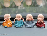 Brass Buddha Monk showpiece set (4 pcs) - Detailed, handcrafted Indian art for home decor or office use