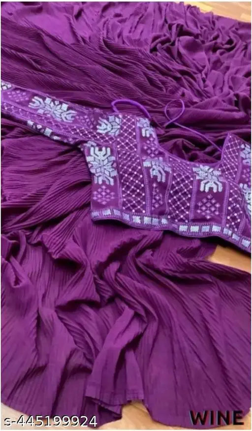 Georgette self-design embellished saree with separate blouse, heavy sequin work, free size, India origin