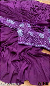 Georgette self-design embellished saree with separate blouse, heavy sequin work, free size, India origin